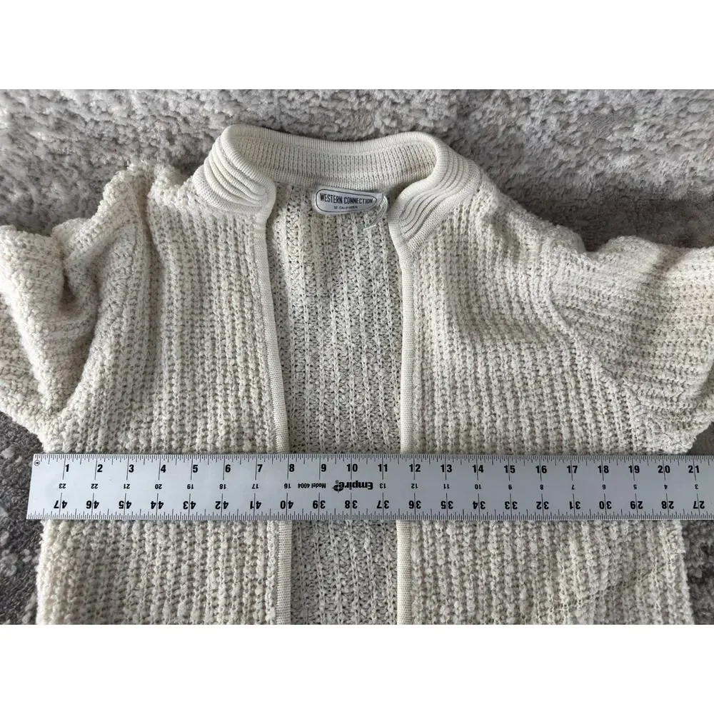 Western Conection Size M Open Front Kint Cardigan Sweater‎ Ivory Long Sleeve